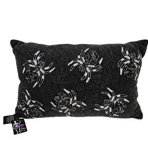 Boo Scary Trick or Treat Black Pillow w/Beaded and Embroider Spider Design (NWT)